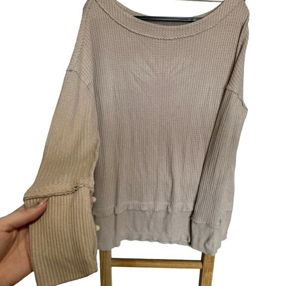 Free People North Shore Thermal Waffle Knit Long Sleeve In Beige Size Medium - Picture 3 of 10